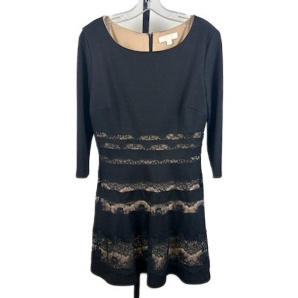 ERIN Fetherston Black Lace Overlay Fit Flare Dress 3/4 Sleeve Size‎ 10 Party